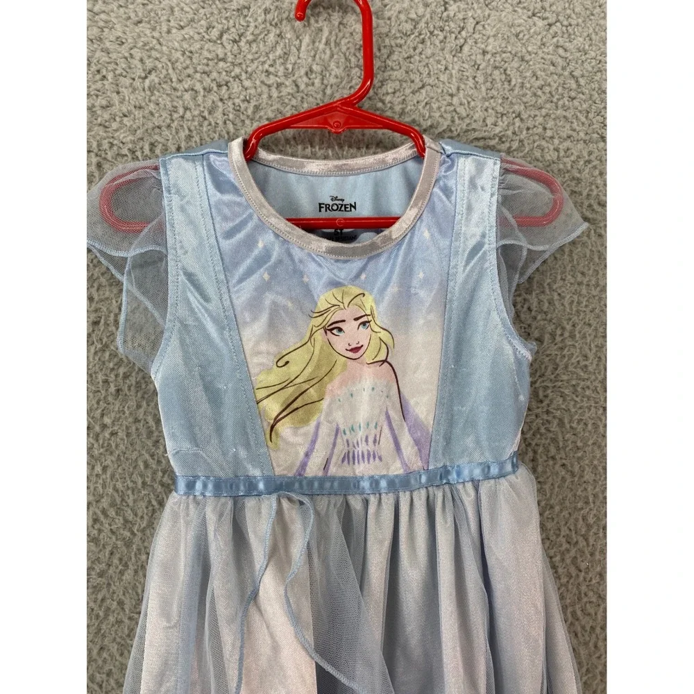 Disney Frozen Elsa‎ Nightgown Toddler Girls 5T Blue Excellent Mesh Overlay Dress
